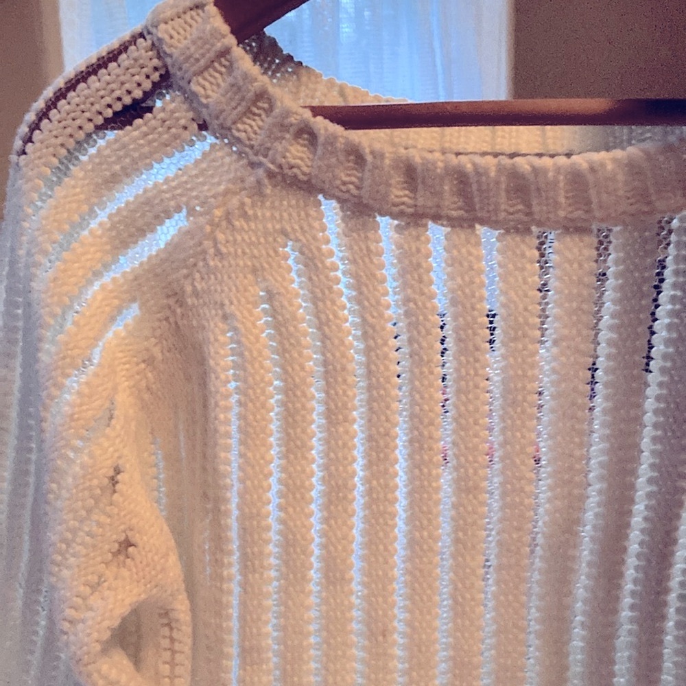 Lucy Paris Large Creamy White Net Mesh Knit Raglan Sleeve Crop Crew Neck Sweater
